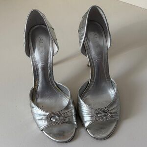Aldo Metallic Silver Open-Toe Heels